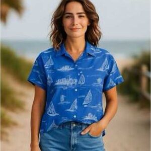 100% Linen Sailboat Print Shirt
